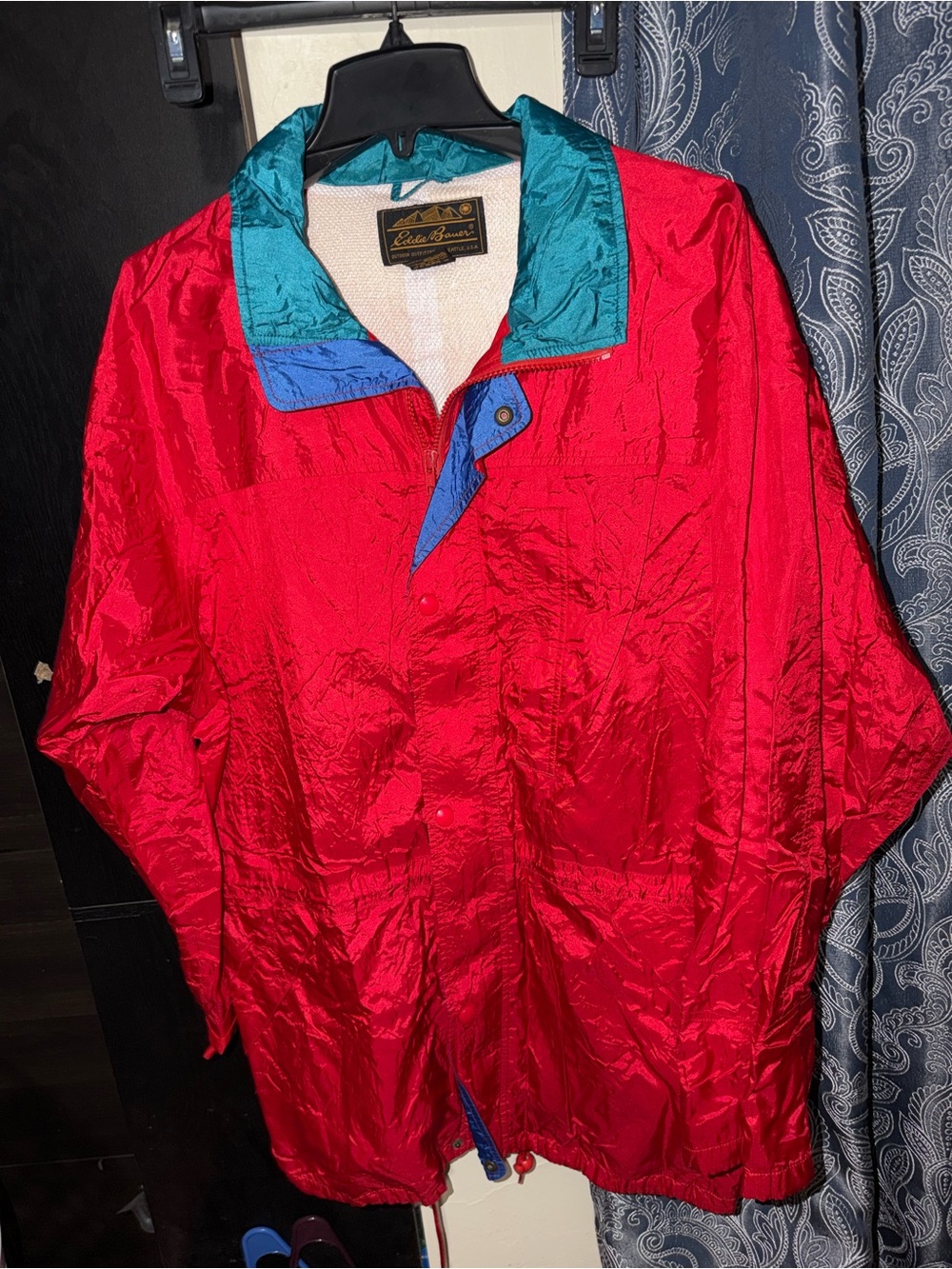 Vintage 90s Eddie Bauer Mens Large Waterproof Goretex Long Rain Jacket Coat Red